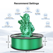 Load image into Gallery viewer, Amoybaby Silk Green PLA Filament 1.75mm, Shiny Silk PLA 3D Printer Filament High Speed & Clog-Free, Accuracy +/- 0.03mm, 1kg(2.2lb), Fits for Most FDM 3D Printers