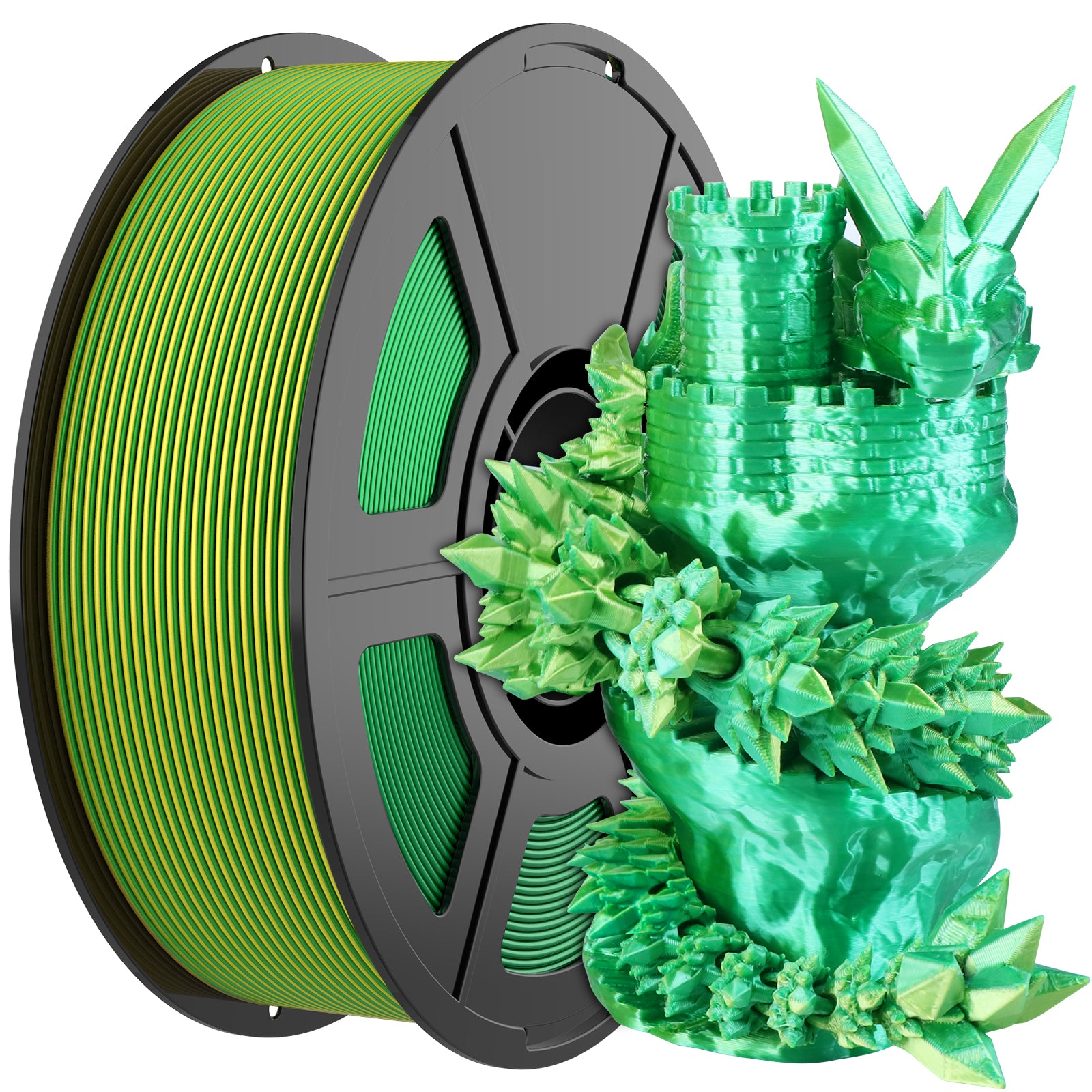Amoybaby Silk PLA 3D Printer Filament, Silk Dual Color Green Yellow PLA Filament 1.75+/-0.03mm, Shiny Coextrusion PLA Filament, Color Change 3D Printing Filament 1KG/2.2lb