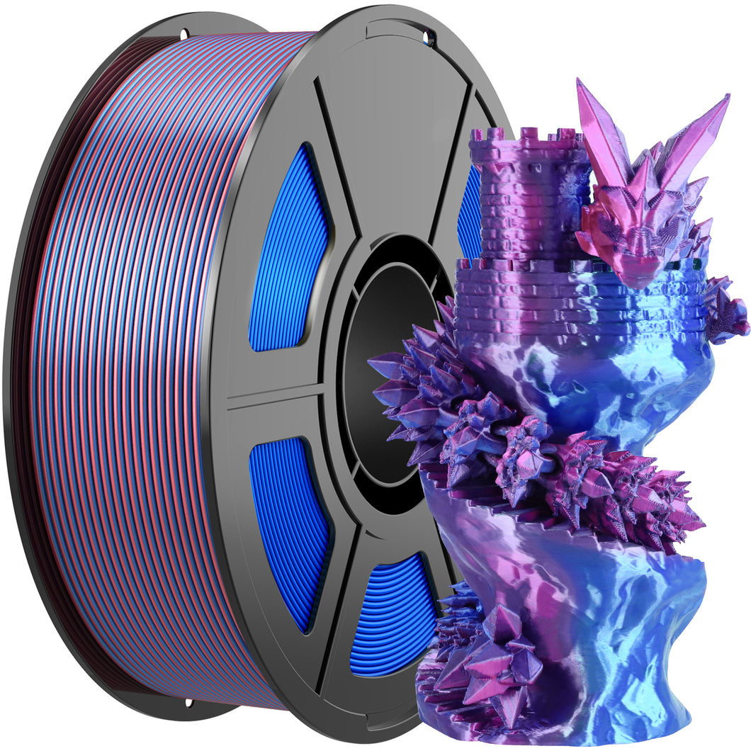 Amoybaby Silk PLA 3D Printer Filament, Silk Dual Color Blue Rose Red PLA Filament 1.75+/-0.03mm, Shiny Coextrusion PLA Filament, Color Change 3D Printing Filament 1KG/2.2lb