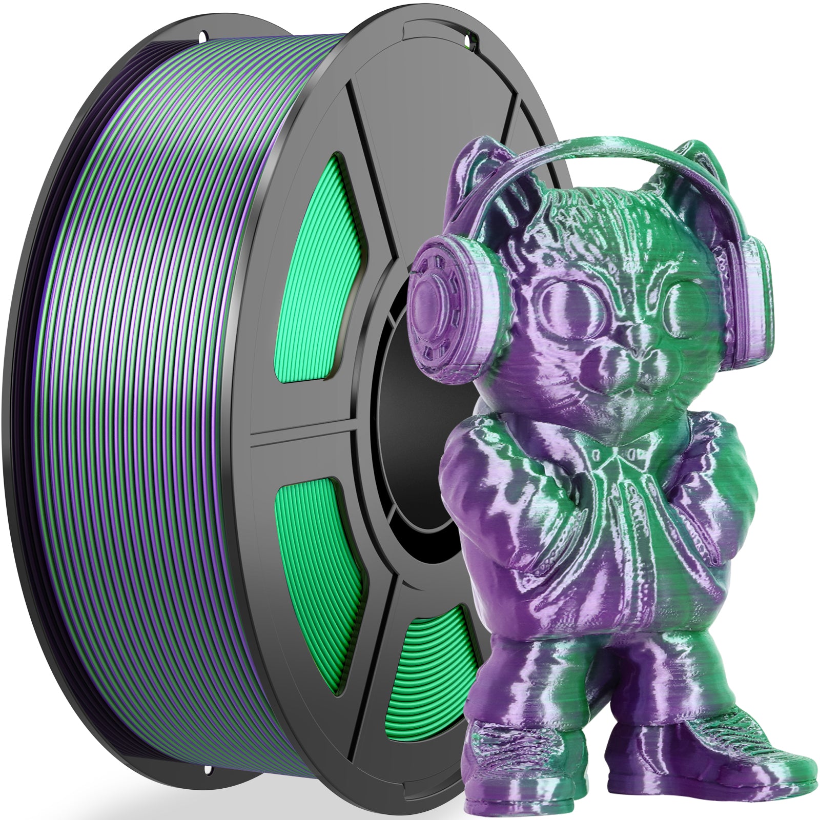 Amoybaby Silk PLA 3D Printer Filament, Silk Dual Color Purple Green PLA Filament 1.75+/-0.03mm, Shiny Coextrusion PLA Filament, Color Change 3D Printing Filament 1KG/2.2lb