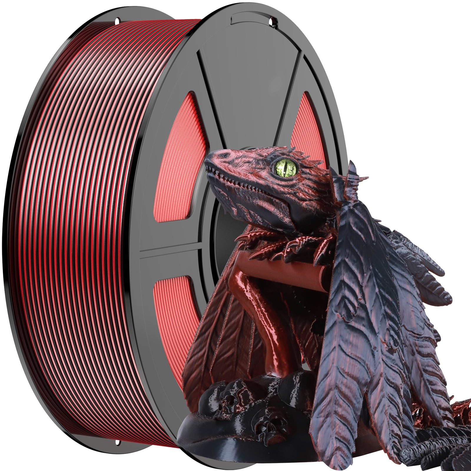 Amoybaby Silk PLA 3D Printer Filament, Silk Dual Color Black Red PLA Filament 1.75mm, Color Change 3D Printing Fialment, High Gloss Coextrusion PLA Filament 1KG (2.2lb)
