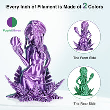 Load image into Gallery viewer, Amoybaby Silk PLA 3D Printer Filament, Silk Dual Color Purple Green PLA Filament 1.75+/-0.03mm, Shiny Coextrusion PLA Filament, Color Change 3D Printing Filament 1KG/2.2lb
