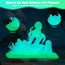 Load image into Gallery viewer, Amoybaby Rainbow Glow in The Dark Filament PLA 1.75mm 1kg(2.2lbs), Glow Blue to Green Gradient Fluorescent 3D Printer Filament,Used for Printing Halloween or Christmas Gifts,Fits FDM 3D Printers&amp;Pens
